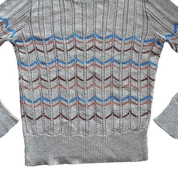 Vintage College Town Chevron Striped Scoop Neck Long Sleeve Lightweight Sweater - Picture 6 of 10